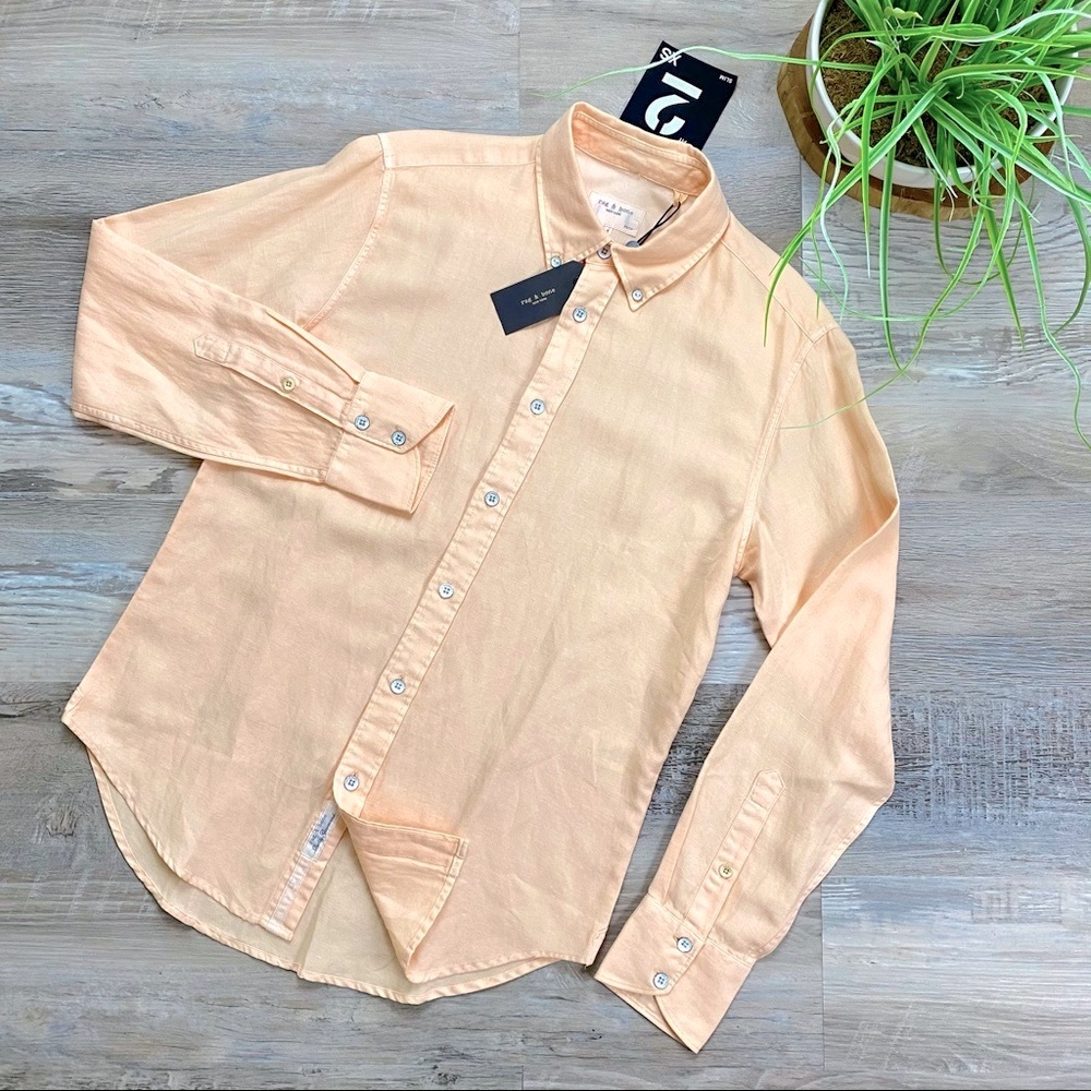 Rag & Bone Fit 2 Tomlin Linen Shirt in Peach - Picture 15 of 16